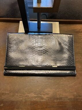 Michael Kors Black Textured Leather Foldover Clutch